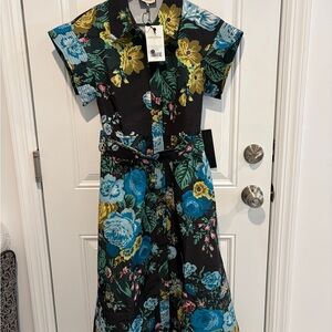 Tuckernuck Black Verdant Chloe Floral Midi Dress with Belt Size Small NWT